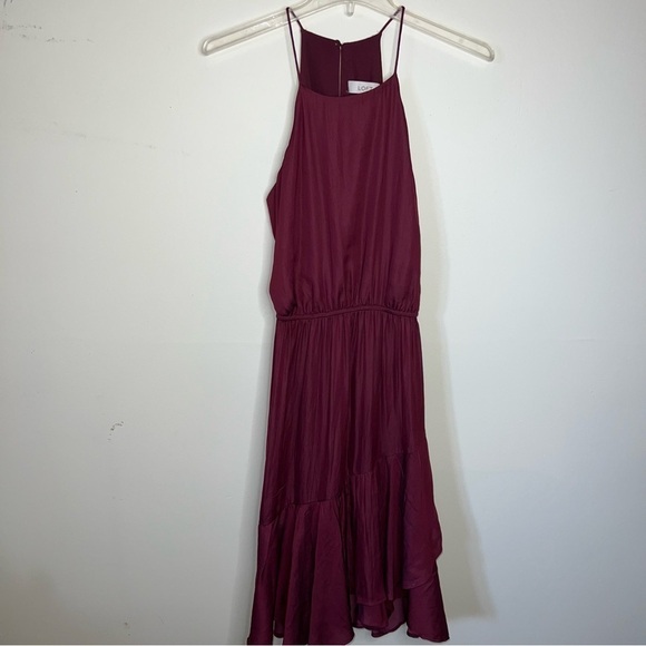 LOFT Garnet Red Flounce Midi Halter Dress Size Medium - Picture 11 of 16